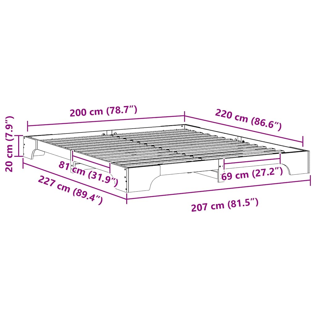 Grindų lovos rėmas su saugykla Ruda 200 x 220 cm Pušies masyvas