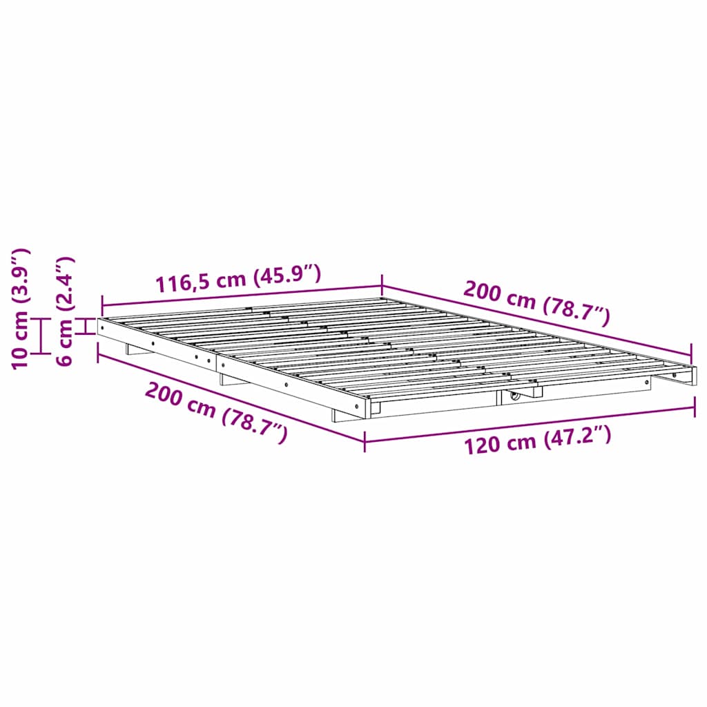 Grindų lovos rėmas Ruda 120 x 200 cm Pušies masyvas