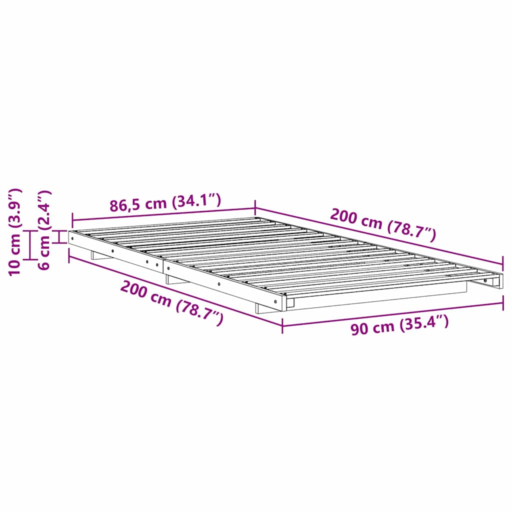 Grindų lovos rėmas Ruda 90 x 200 cm Pušies masyvas
