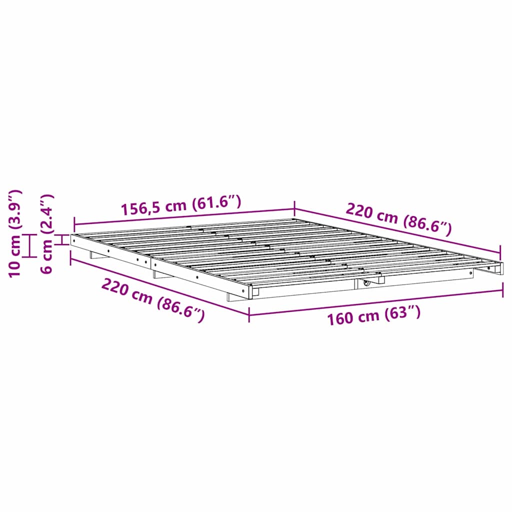 Grindų lovos rėmas Ruda 160 x 220 cm Pušies masyvas