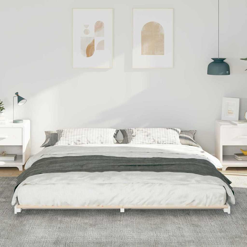 Grindų lovos rėmas Balta 180 x 220 cm Pušies masyvas