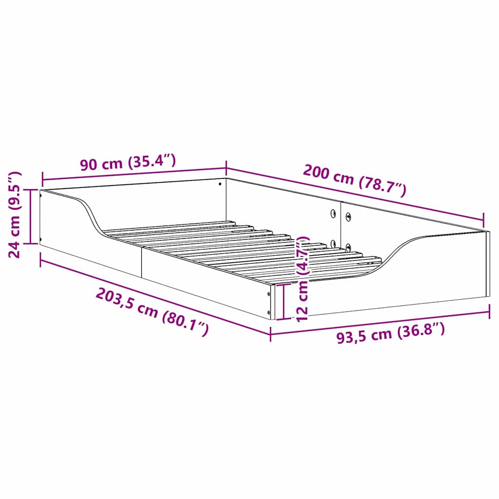 Grindų lovos rėmas Ruda 90 x 200 cm Pušies masyvas