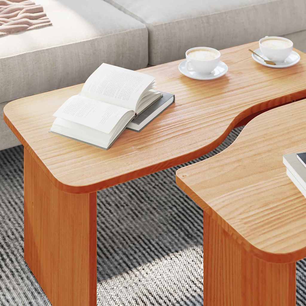 Coffee table 2 pcs Waxed brown Solid pine