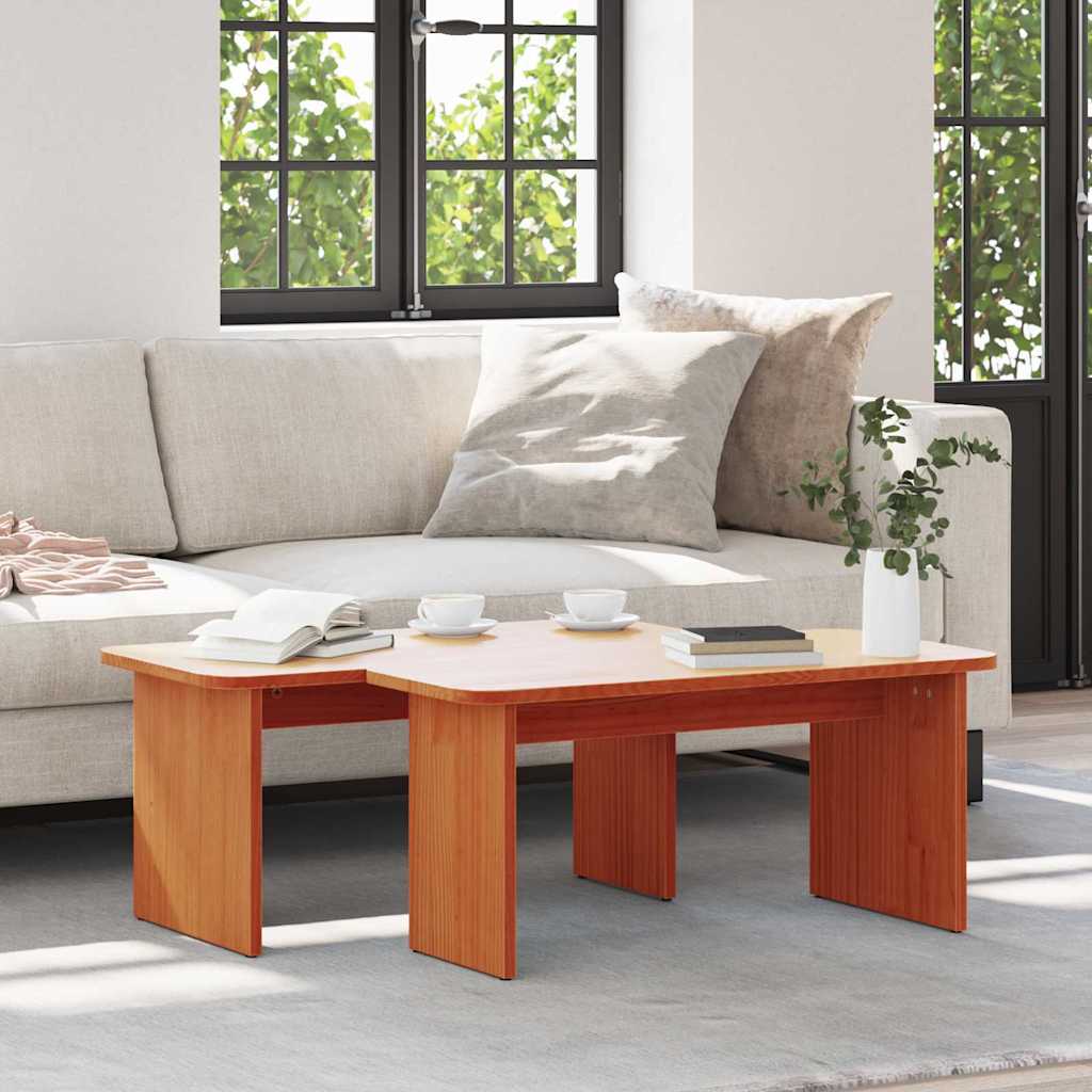 Coffee table 2 pcs Waxed brown Solid pine
