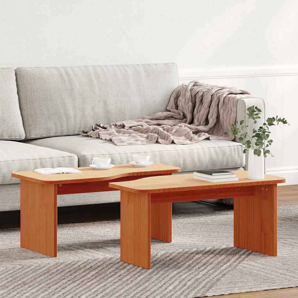Coffee table 2 pcs Waxed brown Solid pine