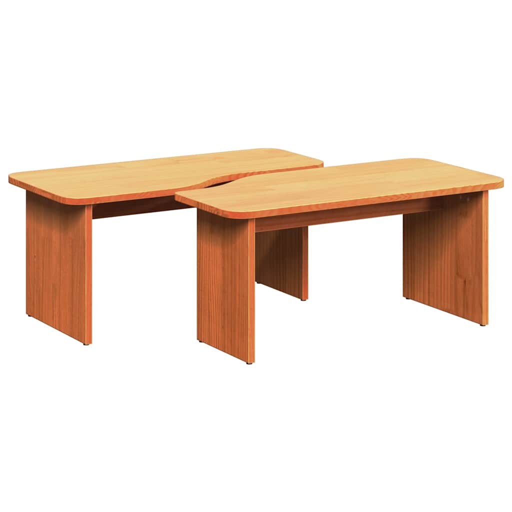 Coffee table 2 pcs Waxed brown Solid pine