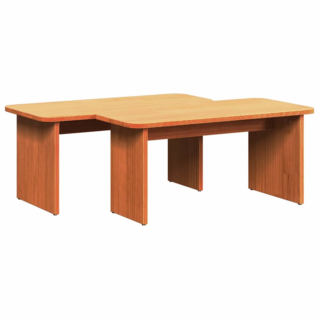 Coffee table 2 pcs Waxed brown Solid pine