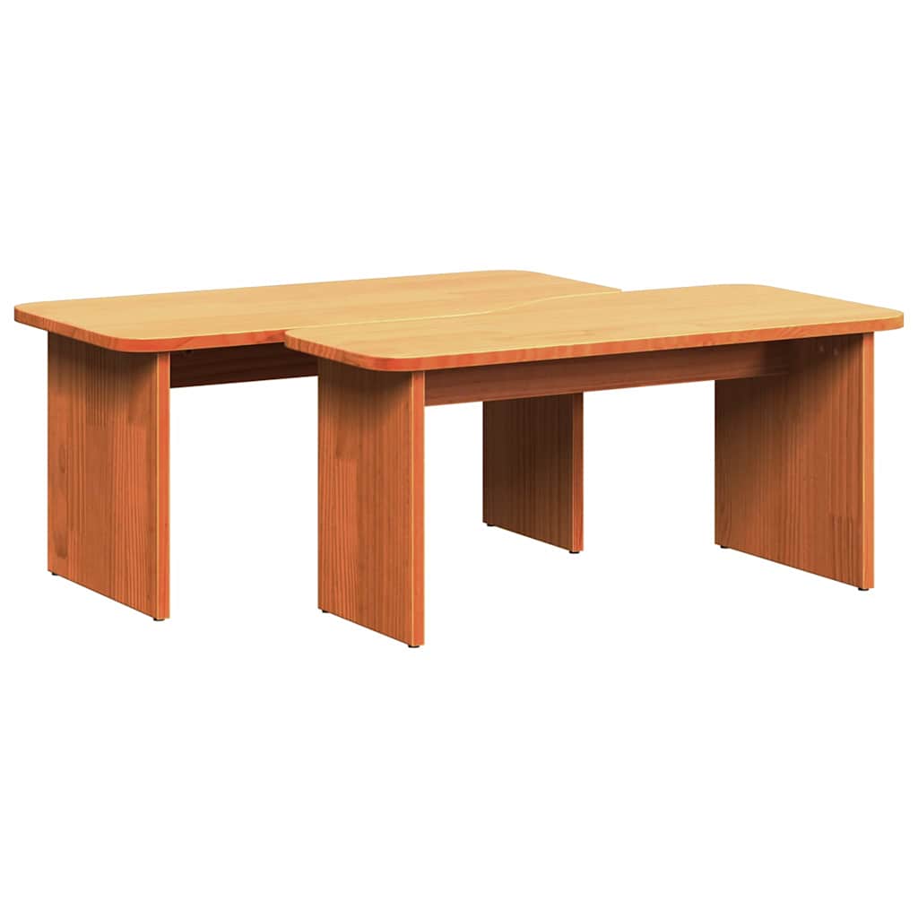 Coffee table 2 pcs Waxed brown Solid pine