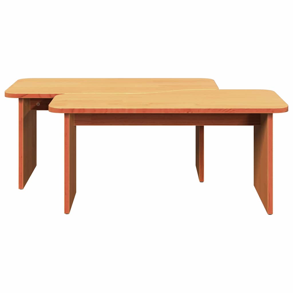 Coffee table 2 pcs Waxed brown Solid pine