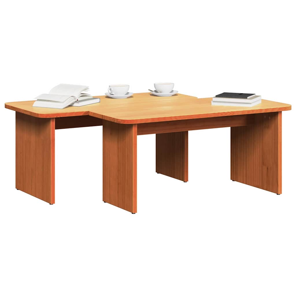 Coffee table 2 pcs Waxed brown Solid pine