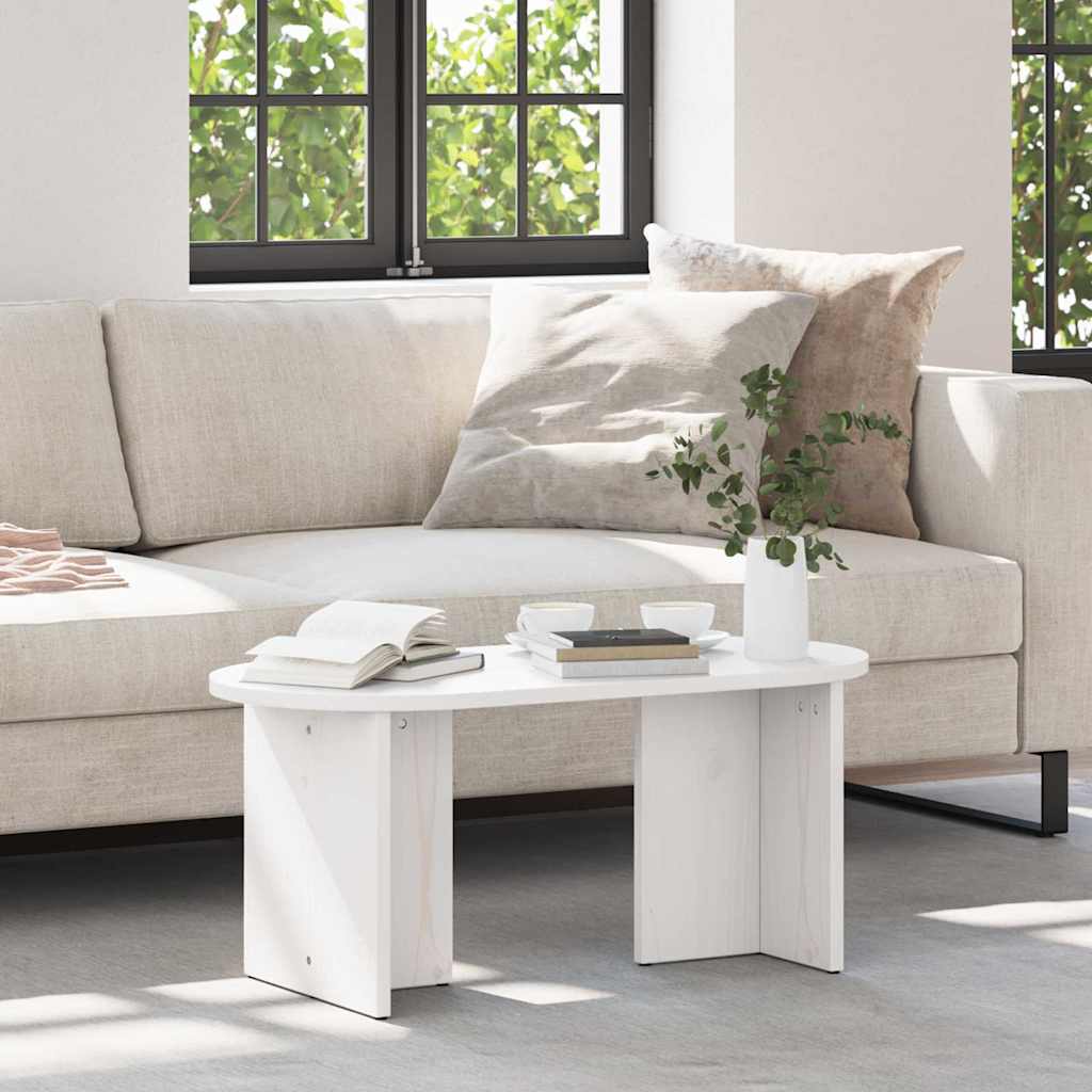 Coffee table White 80 x 39.5 x 35 cm Solid pine wood