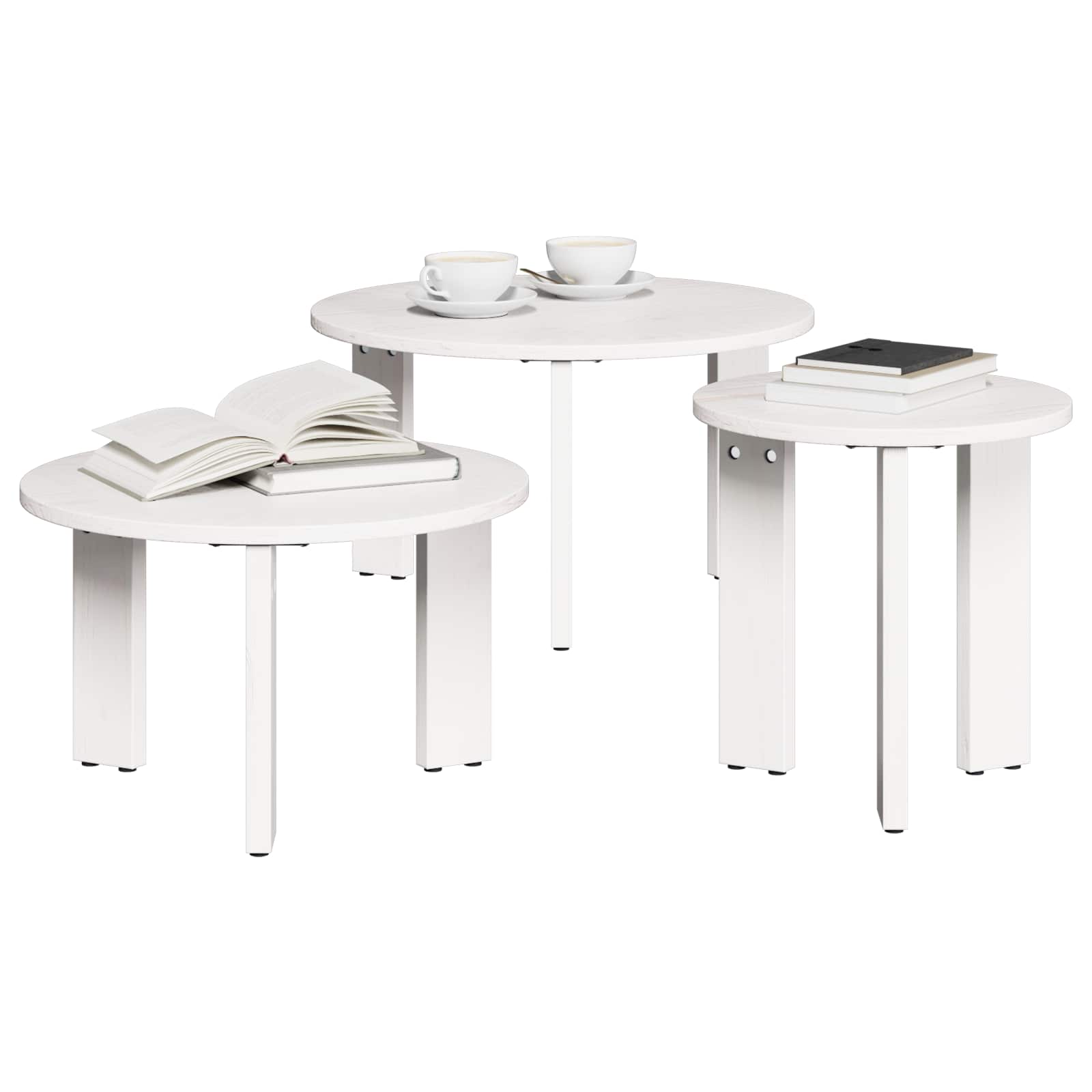 Kavos staliukas 3 pcs Balta Pušies masyvas