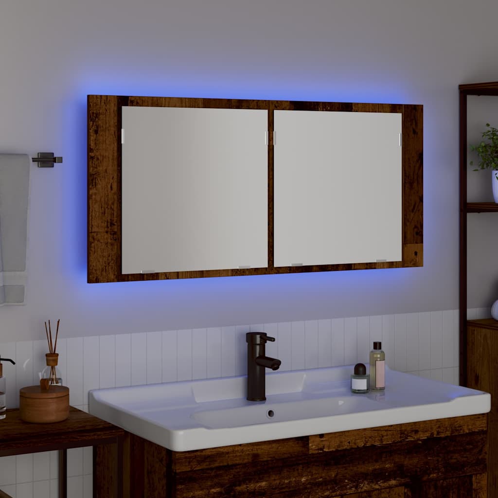 LED veidrodis spintelė su lentyna Sena mediena 100 x 12 x 45 cm