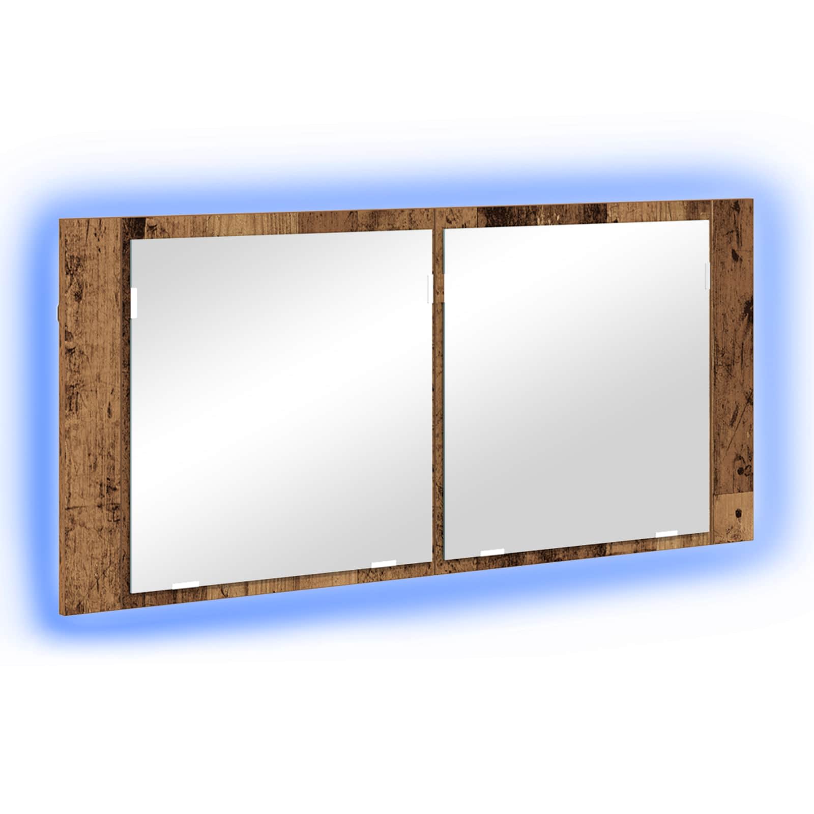 LED veidrodis spintelė su lentyna Sena mediena 100 x 12 x 45 cm