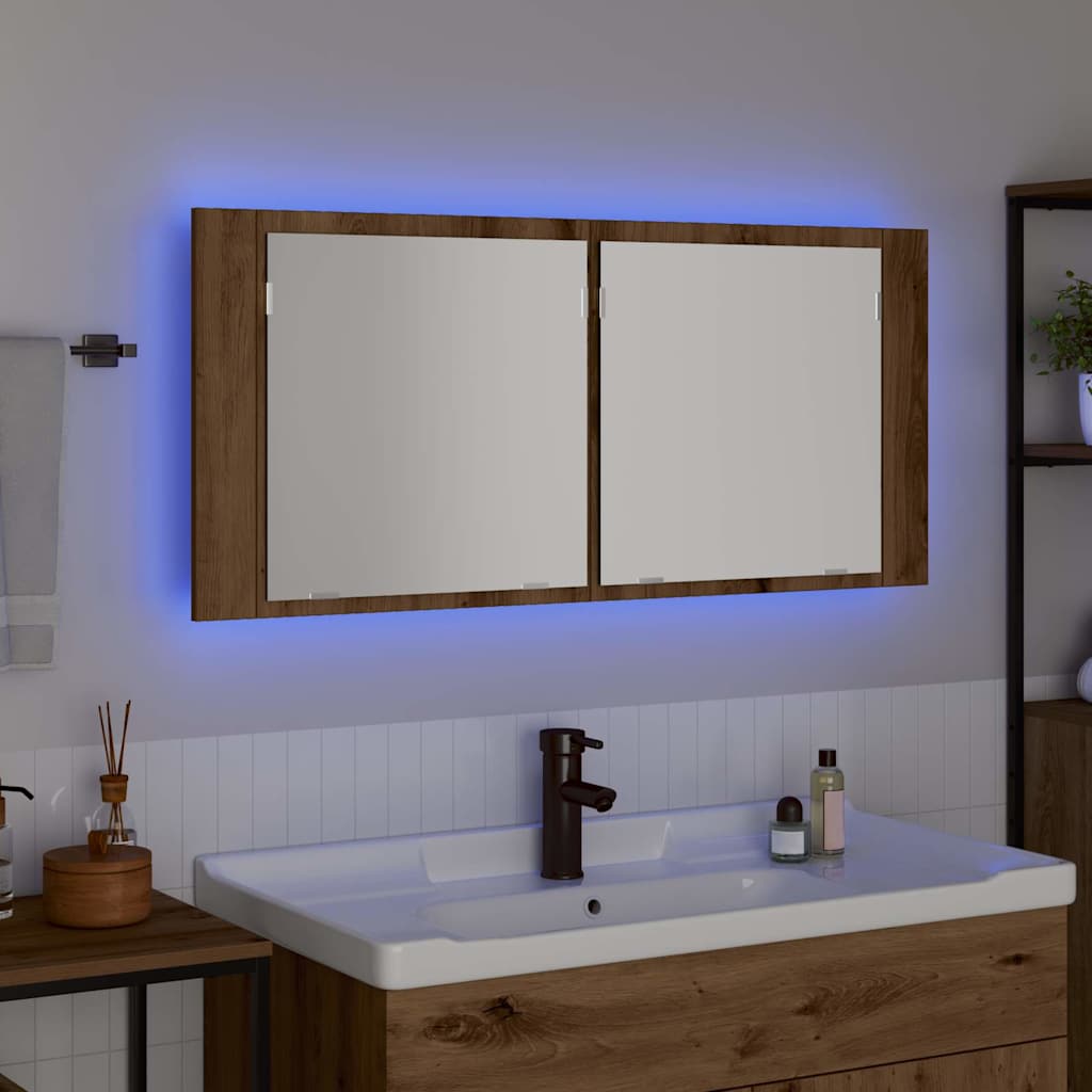 LED veidrodis spintelė artisano ąžuolo 100 x 12 x 45 cm