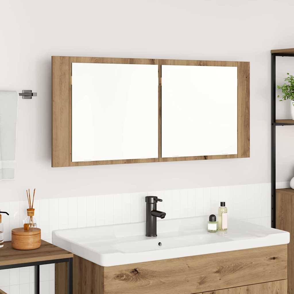 LED veidrodis spintelė artisano ąžuolo 100 x 12 x 45 cm