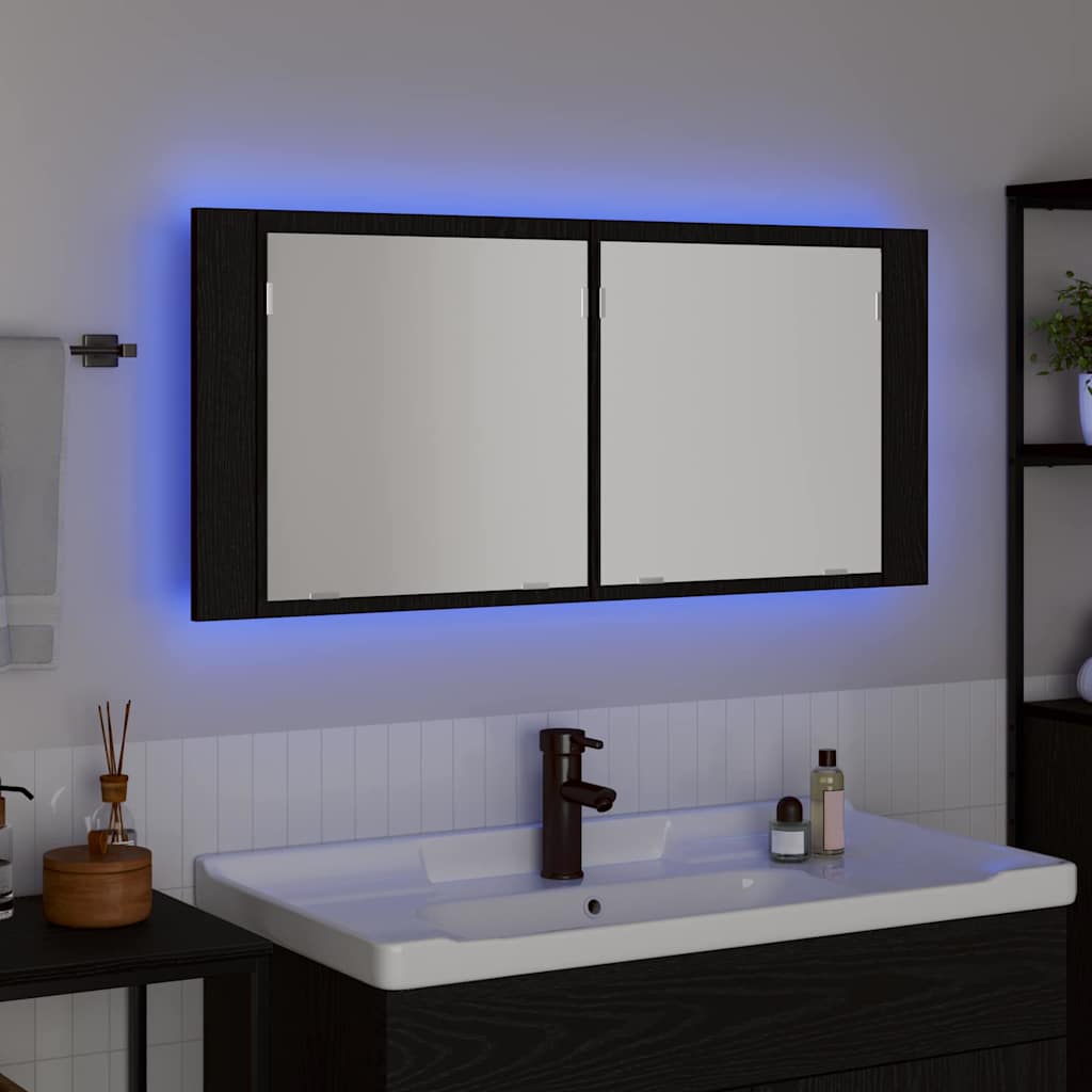 LED veidrodis spintelė su lentyna juoda ąžuolo 100 x 12 x 45 cm