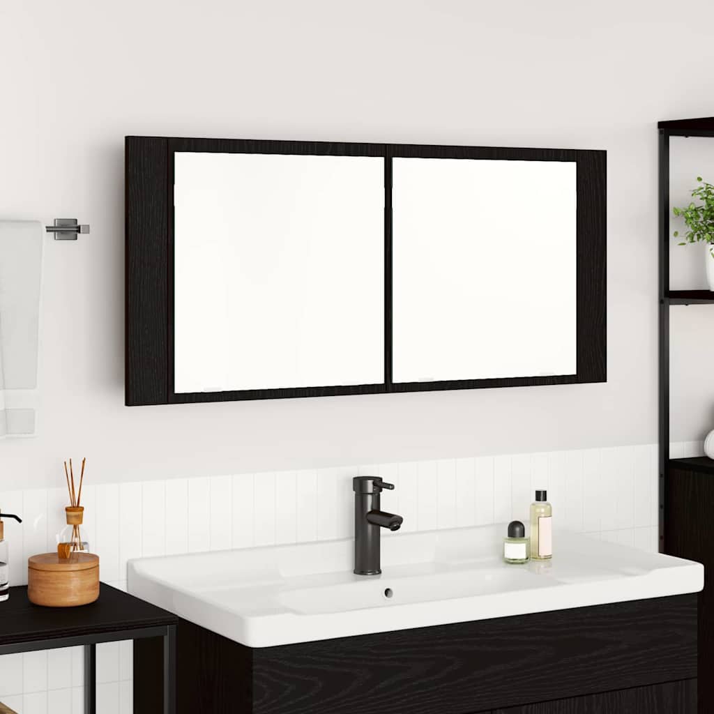 LED veidrodis spintelė su lentyna juoda ąžuolo 100 x 12 x 45 cm