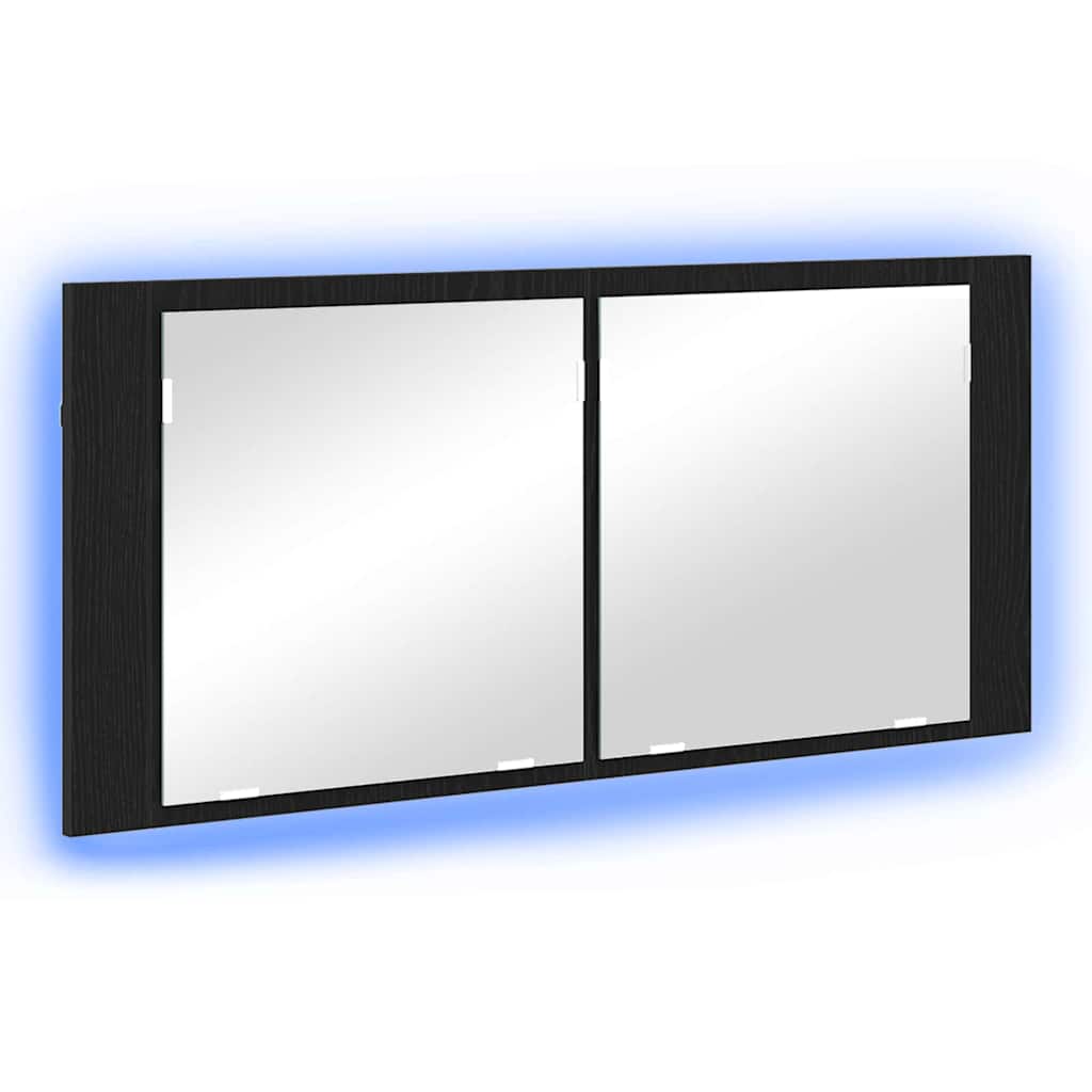 LED veidrodis spintelė su lentyna juoda ąžuolo 100 x 12 x 45 cm