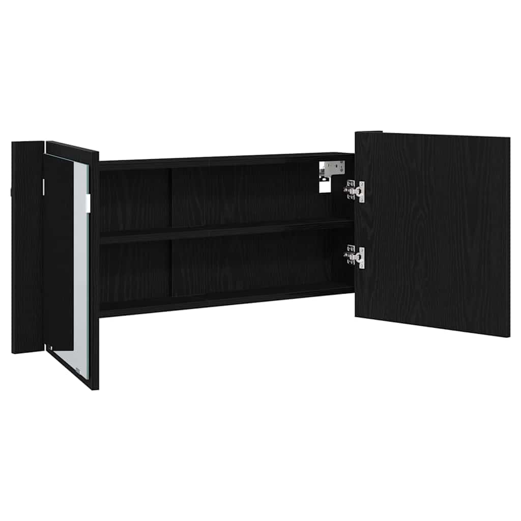LED veidrodis spintelė su lentyna juoda ąžuolo 100 x 12 x 45 cm