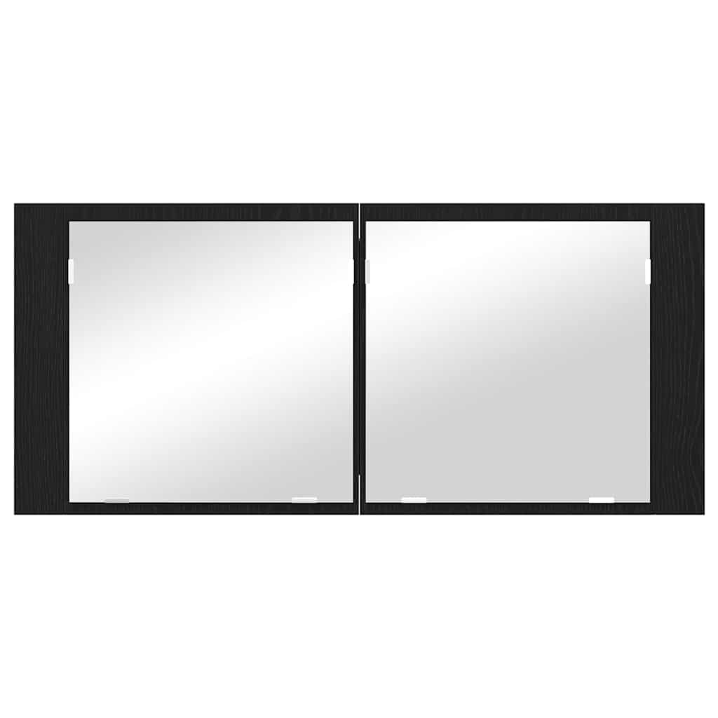 LED veidrodis spintelė su lentyna juoda ąžuolo 100 x 12 x 45 cm