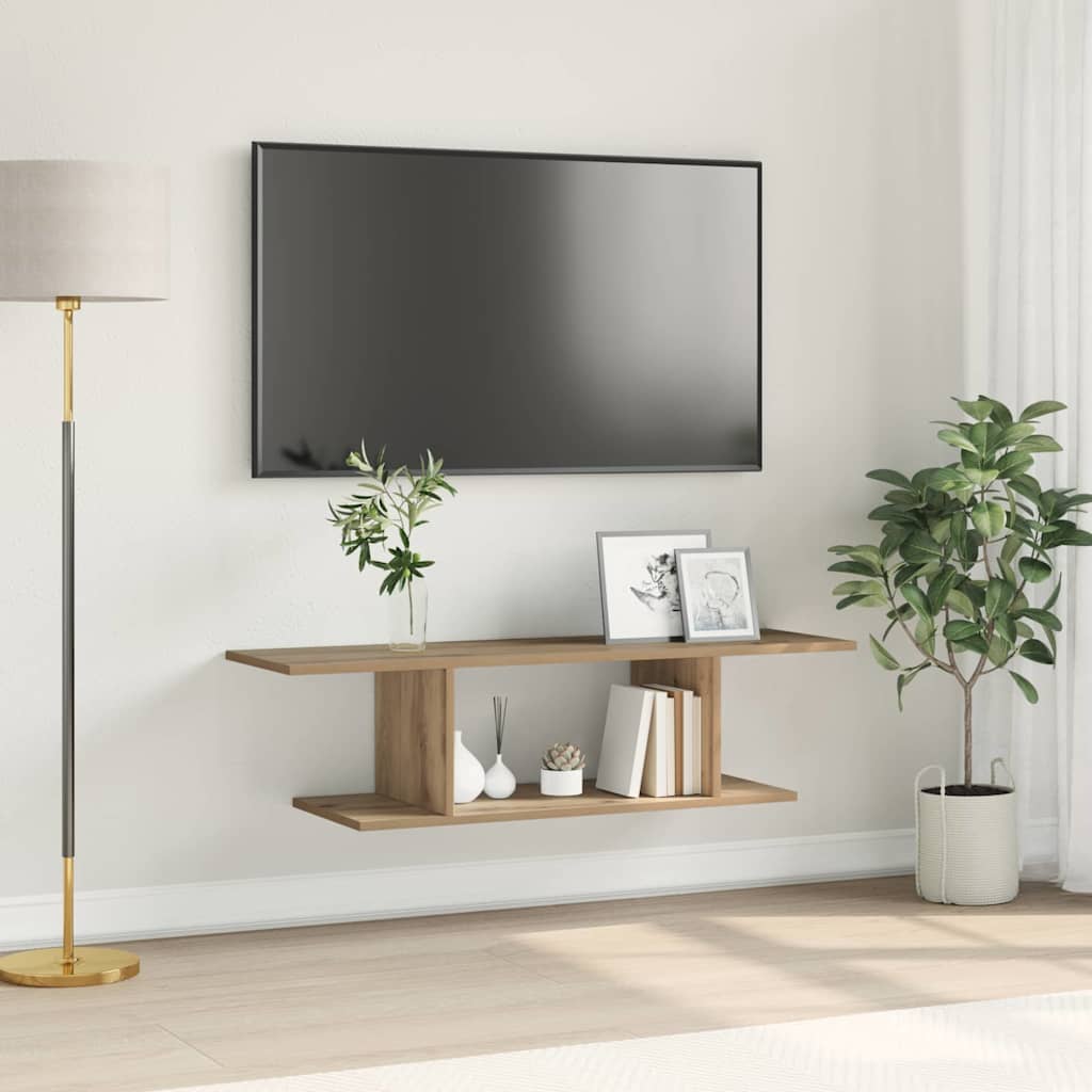 Wall-mounted TV cabinet in artisan oak