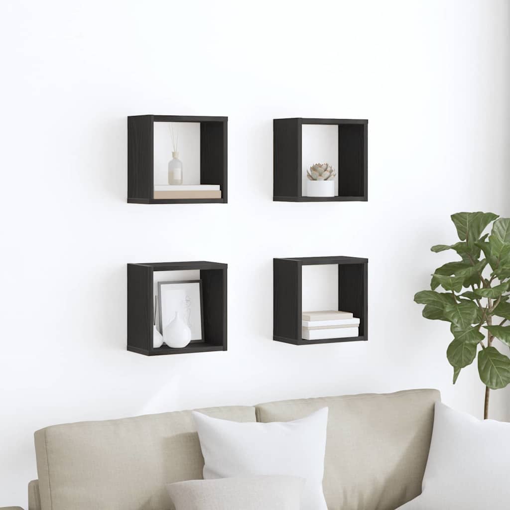Sieninės lentynos 4 pcs Juodas ąžuolas 26 x 15 x 26 cm