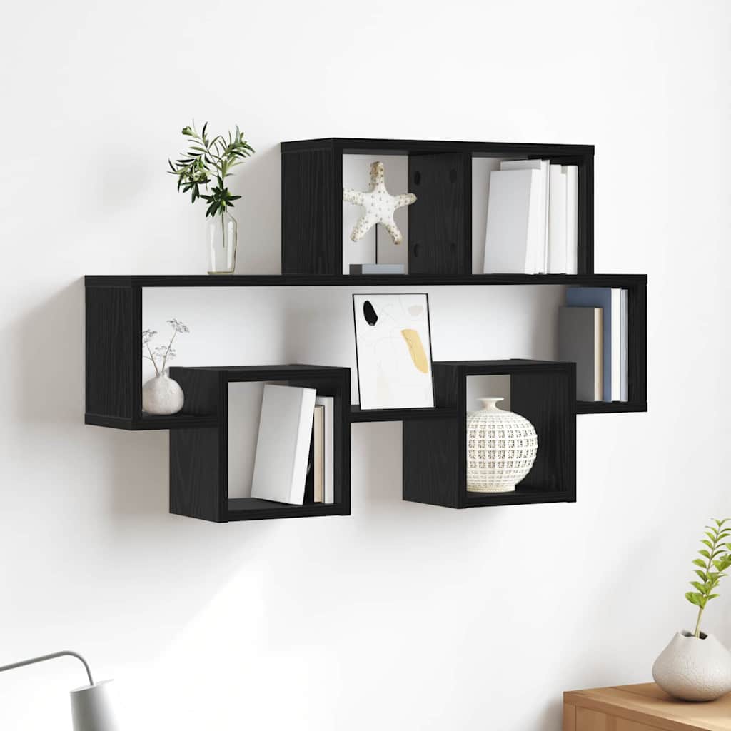Wall shelf black oak 82 x 15 x 51 cm Engineered wood