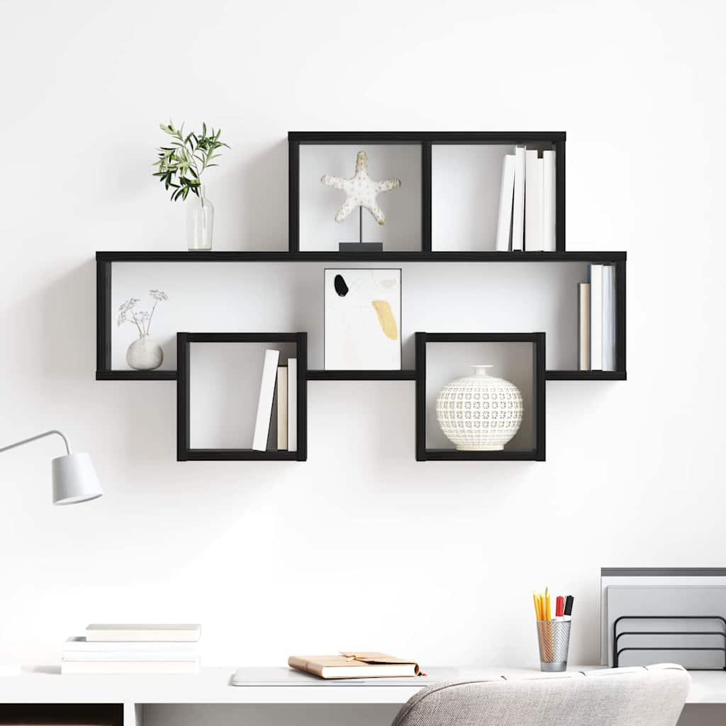 Wall shelf black oak 82 x 15 x 51 cm Engineered wood