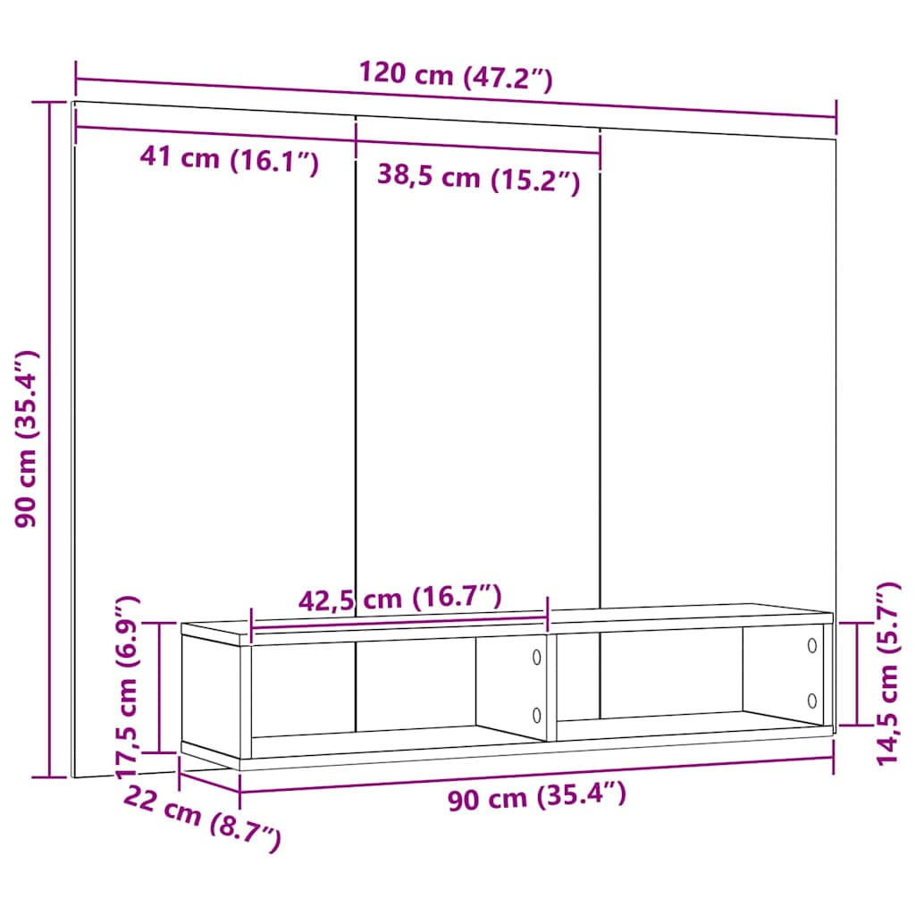 TV spintelių komplektas Juodas ąžuolas 120 x 23,5 x 90 cm