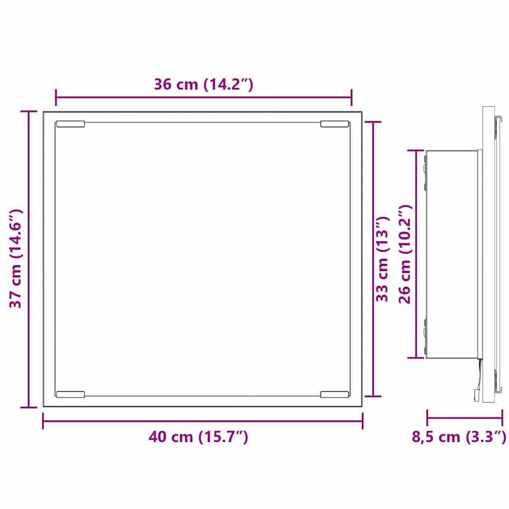 LED vonios veidrodis Juodas ąžuolas 40x8.5x37 cm inžinerinis medis