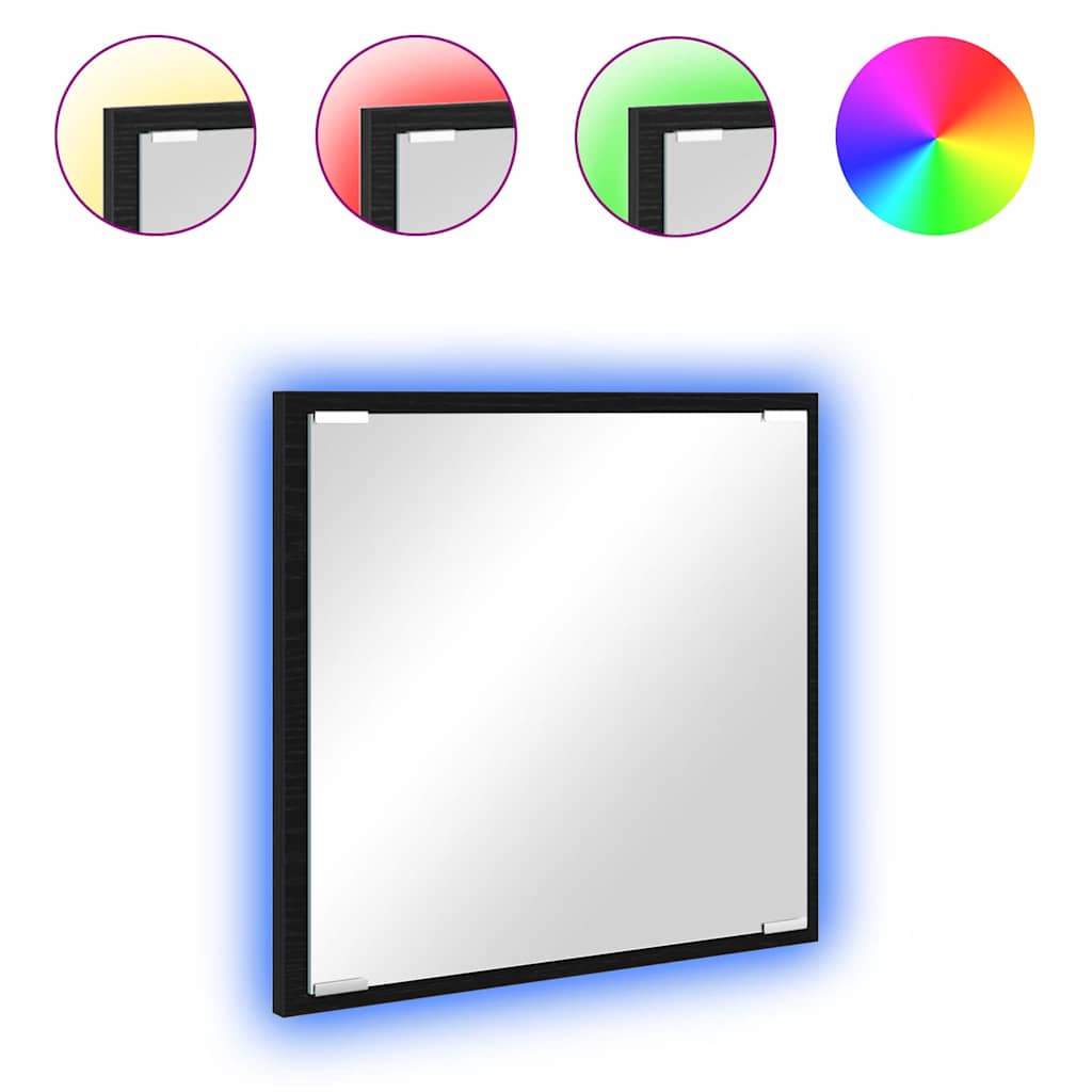 LED vonios veidrodis juoda ąžuolo 40 x 8.5 x 37 cm