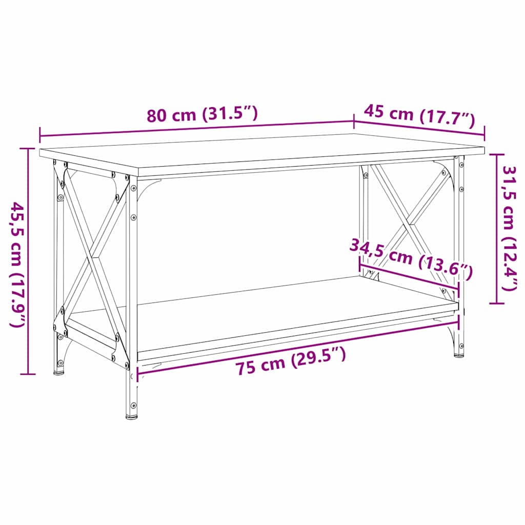 Kafijas galdiņš melns ozols 80 x 45 x 45.5 cm Apstrādāta koksne