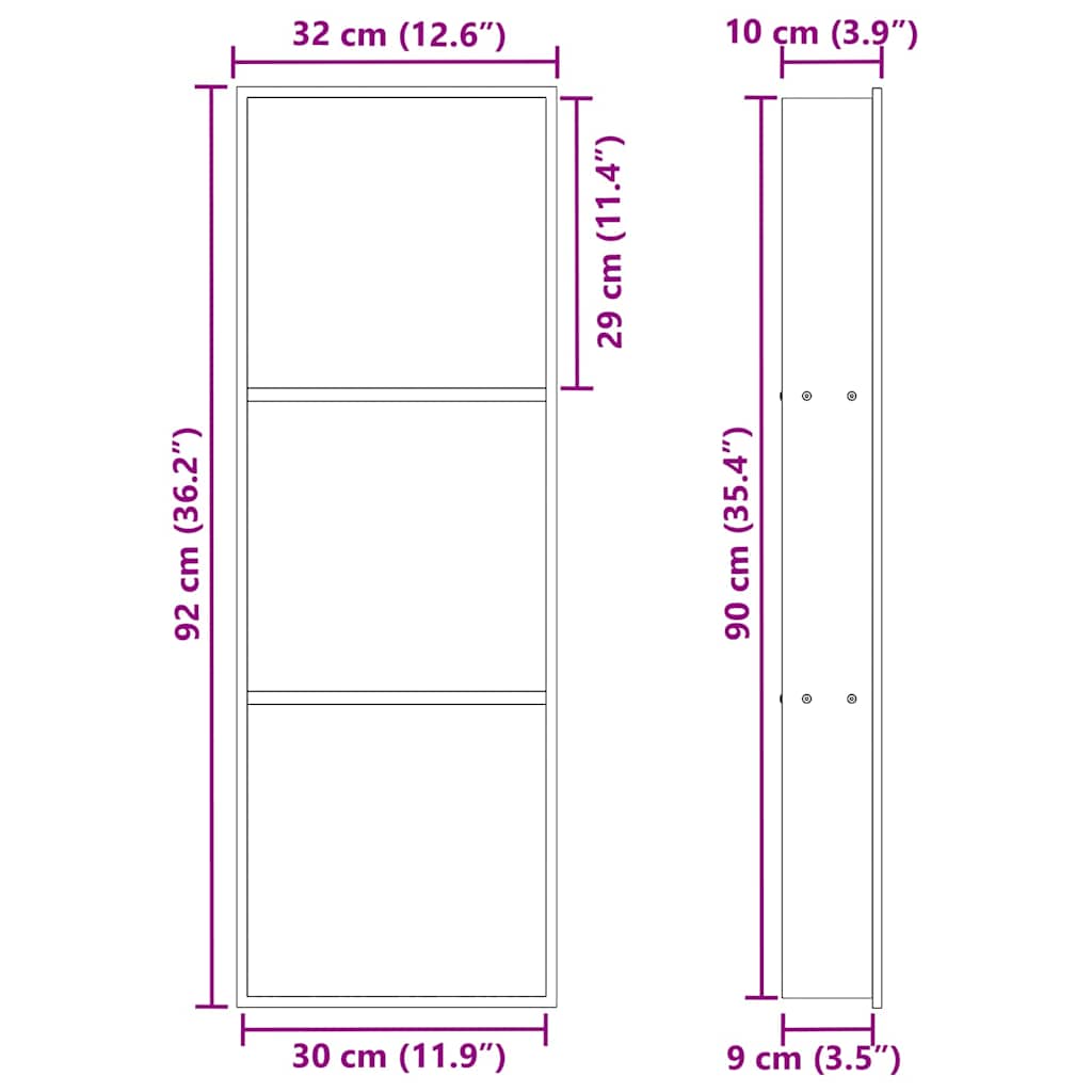 Dušo niša Sidabro 90 x 30 x 9,5 cm Nerūdijantis Plienas