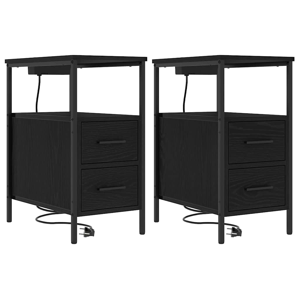 Naktinis staliukas 2 pcs juoda ąžuolo 30 x 48 x 61 cm