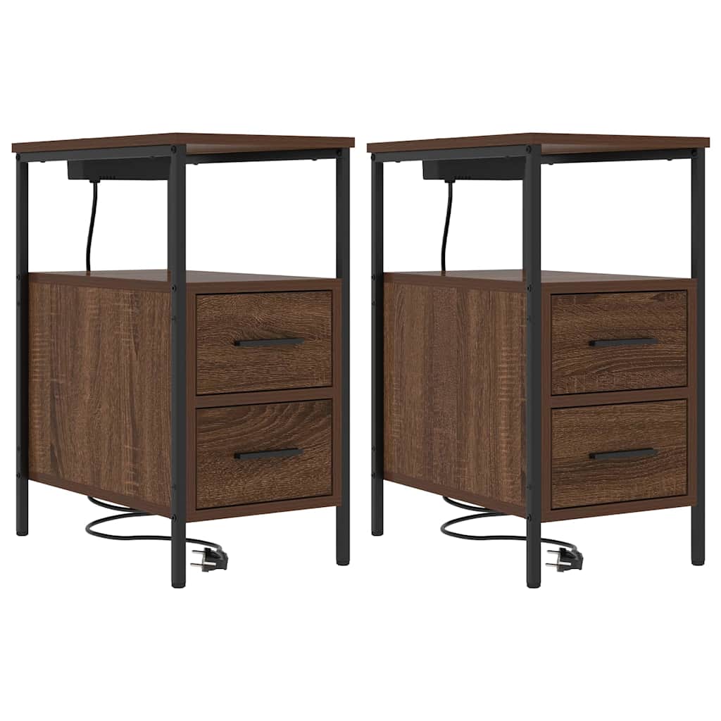 Naktinis staliukas su stalčių 2 pcs ruda ąžuolo 30 x 48 x 61 cm