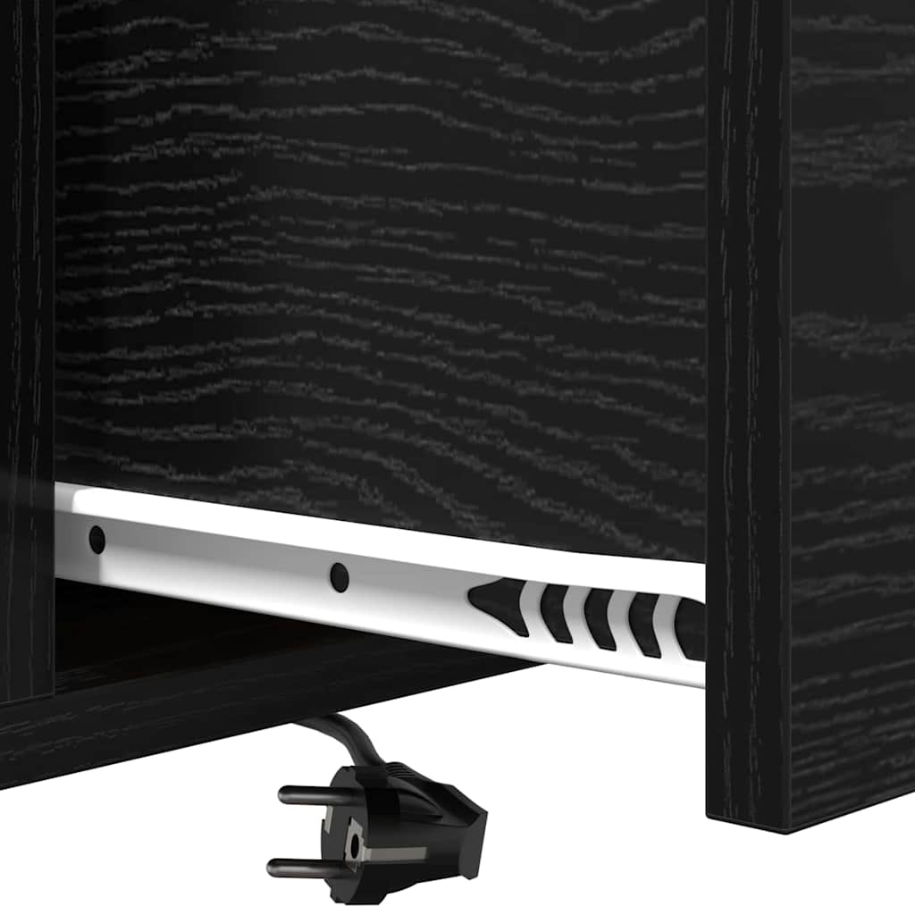 Nightstand with Charging Station with Drawer Black Oak