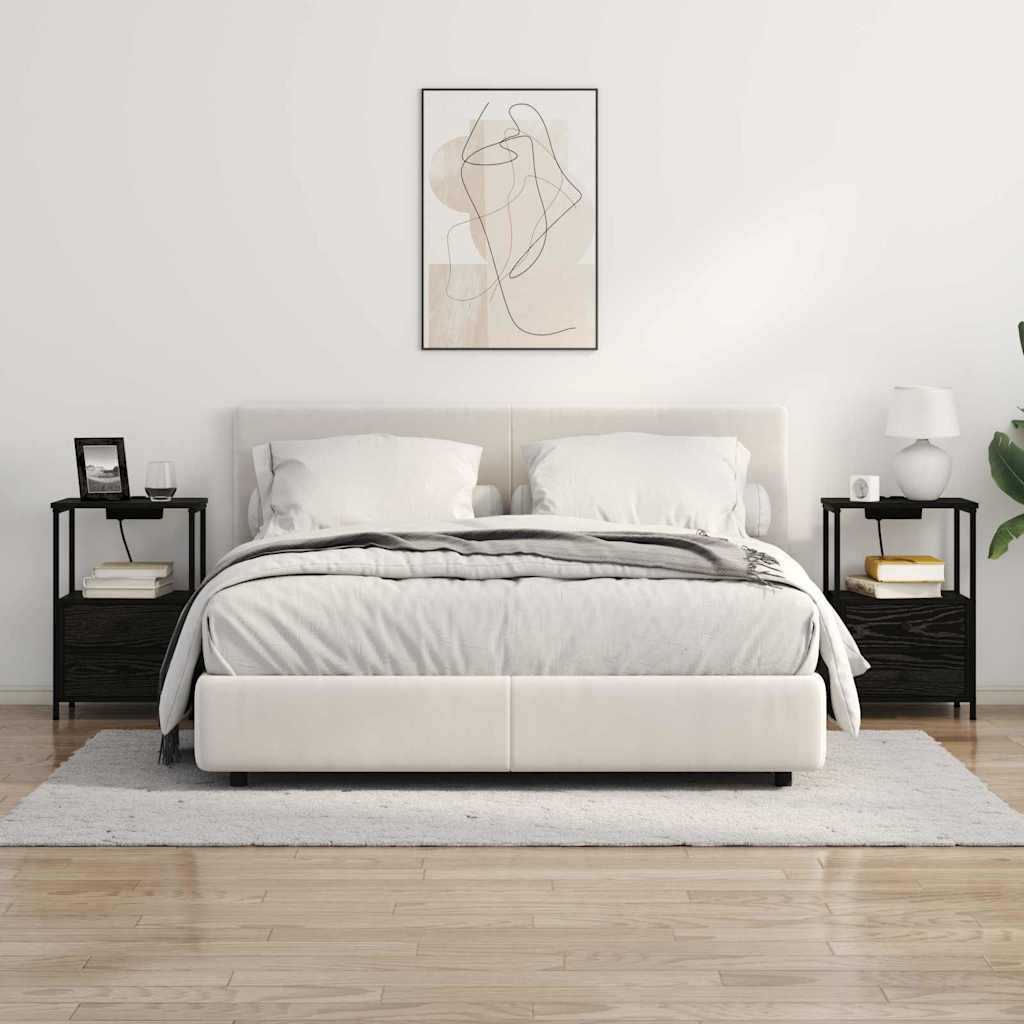 Nightstand with Charging Station with Drawer Black Oak