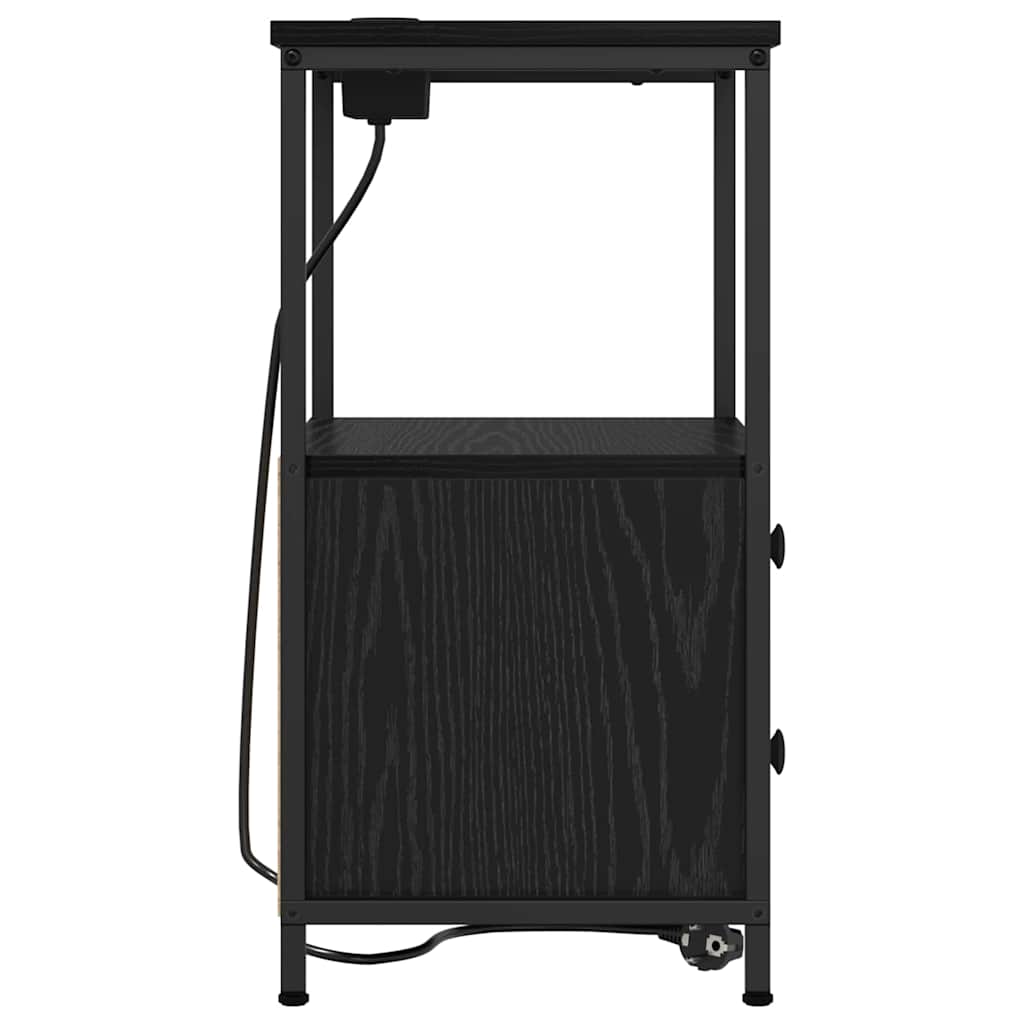 Nightstand with Charging Station with Drawer Black Oak