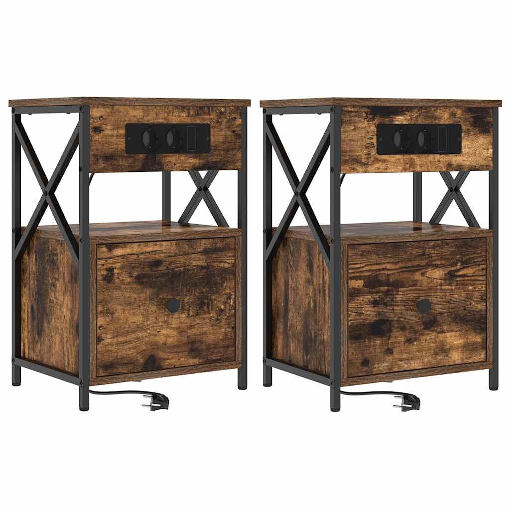 Bedside cabinet 2 pcs Smoked oak 40 x 31 x 60 cm