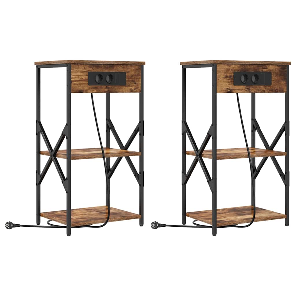 Šalia lovos spintelė 2 pcs Rūkyta ąžuolas 41 x 31 x 76 cm
