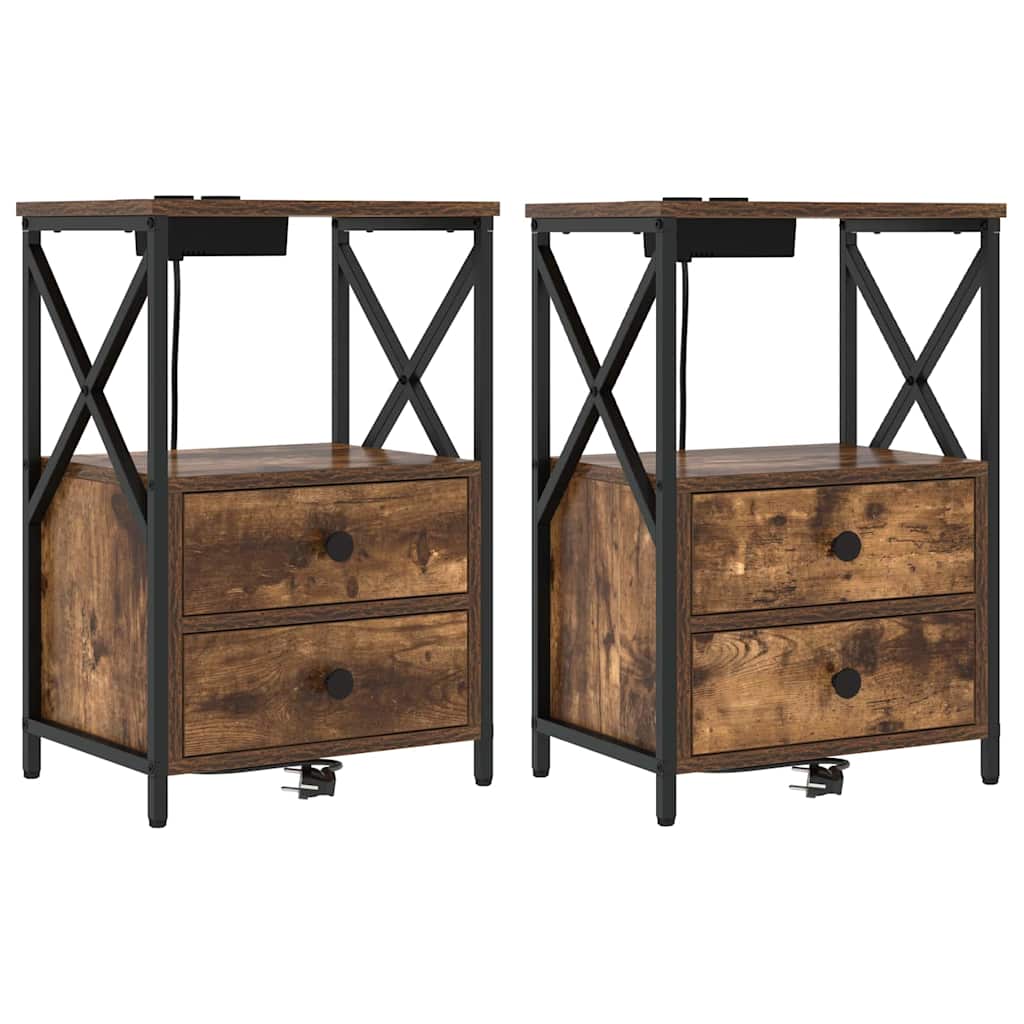 Šalia lovos spintelė 2 pcs Rūkyta ąžuolas 40 x 31 x 60 cm