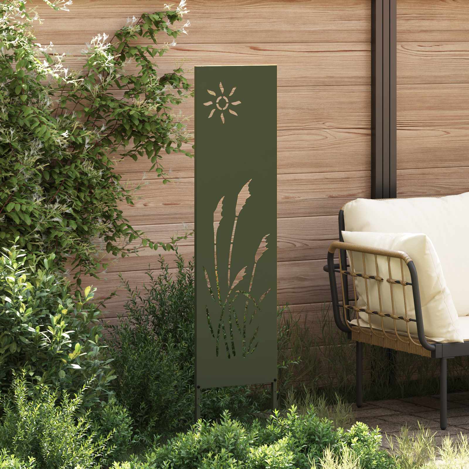 Sodo privatumo ekranas „Fretwork“ Alyvuogių žalia 32 x 140 cm