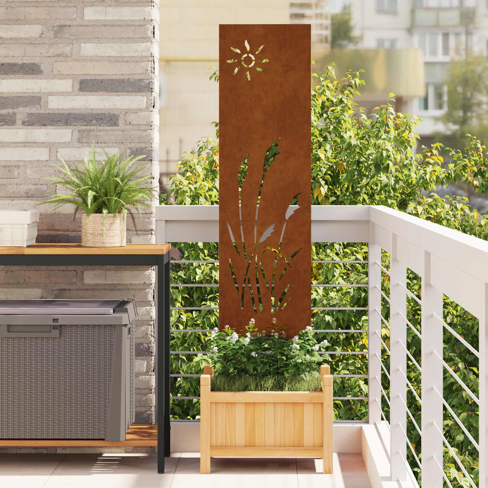 Sodo privatumo ekranas „Fretwork“ Rūdijanti 32 x 140 cm