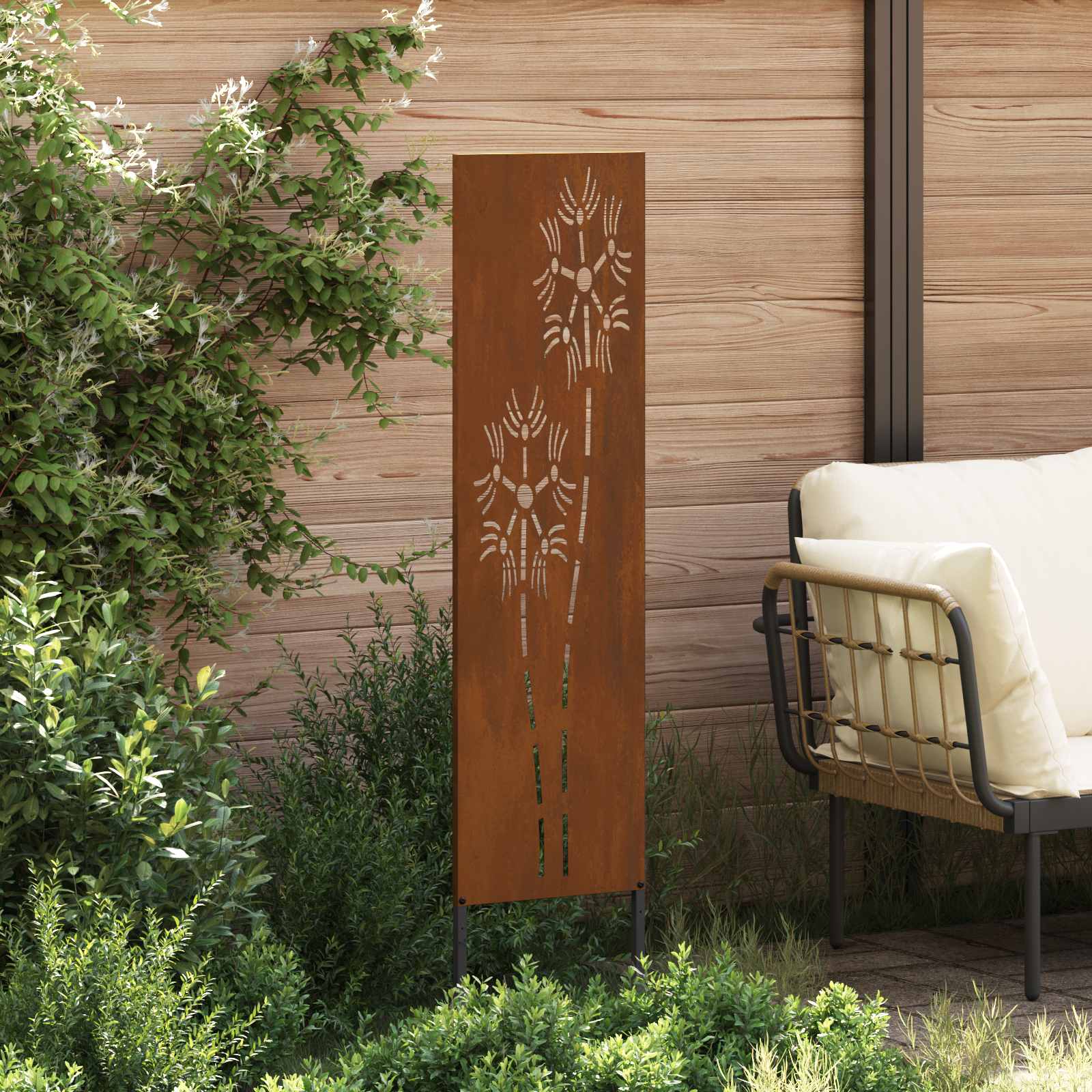 Sodo privatumo ekranas „Fretwork“ Rūdijanti 32 x 140 cm