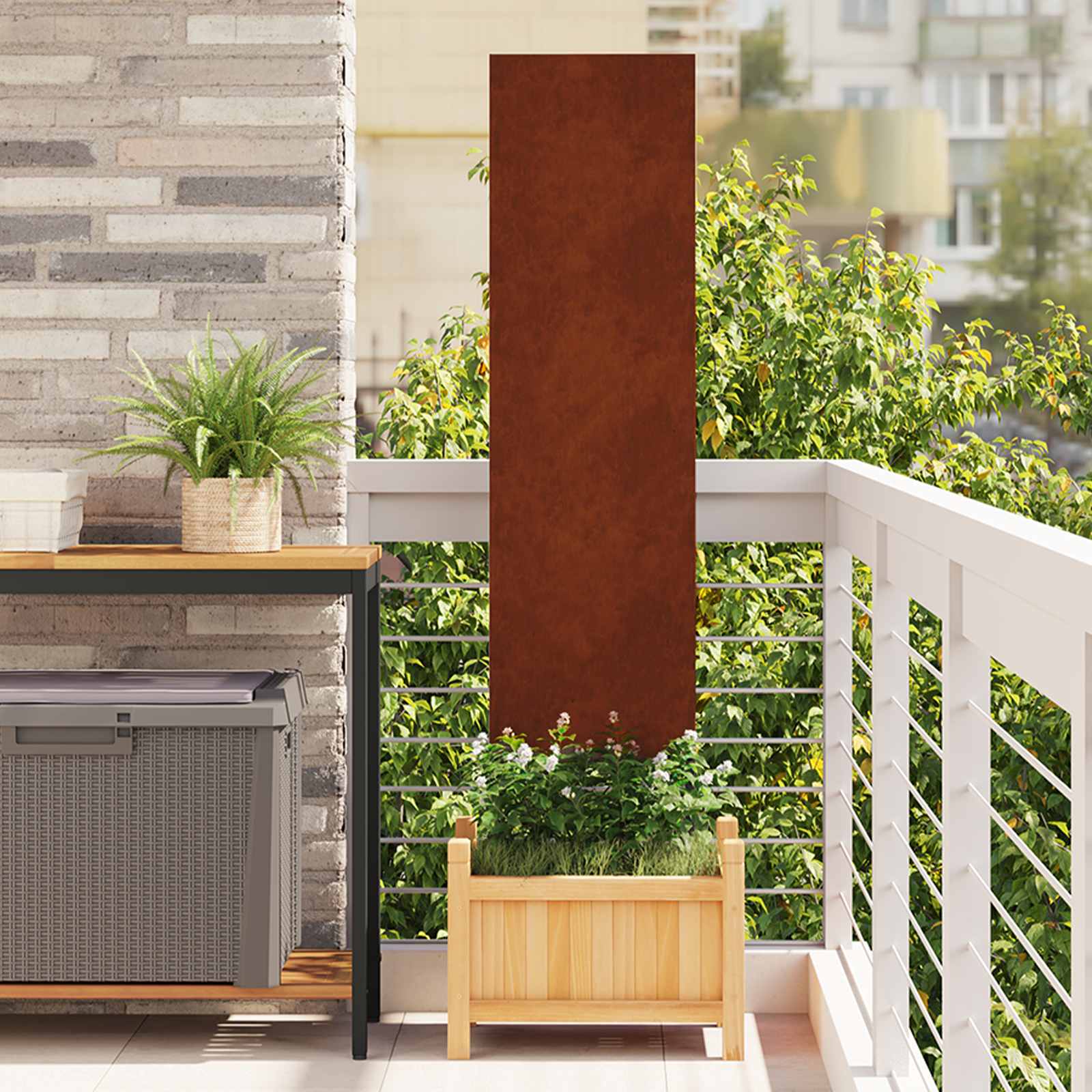 Garden Privacy Screen "Fretwork" Rusted 32 x 140 cm