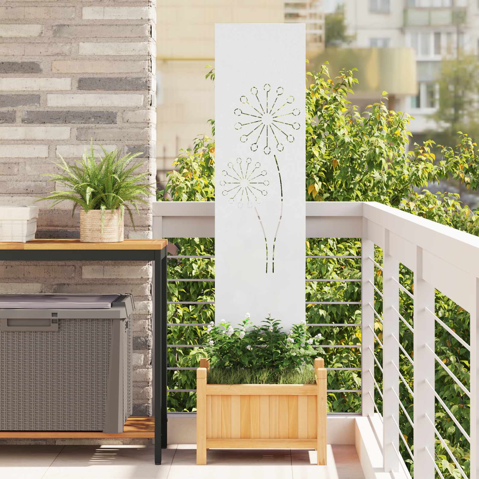 Garden Privacy Screen "Fretwork" White 32 x 140 cm