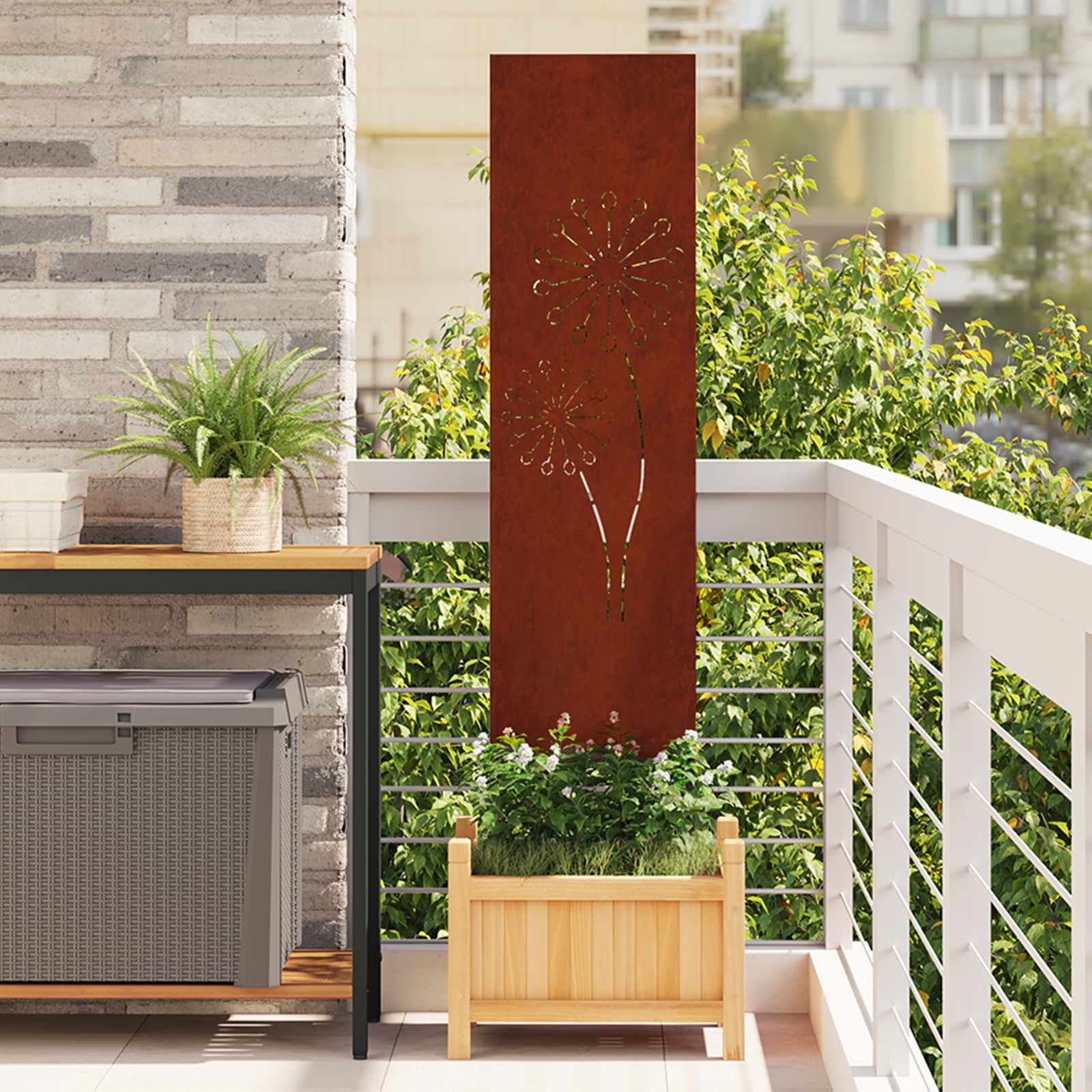 Garden Privacy Screen "Fretwork" Rusted 32 x 140 cm