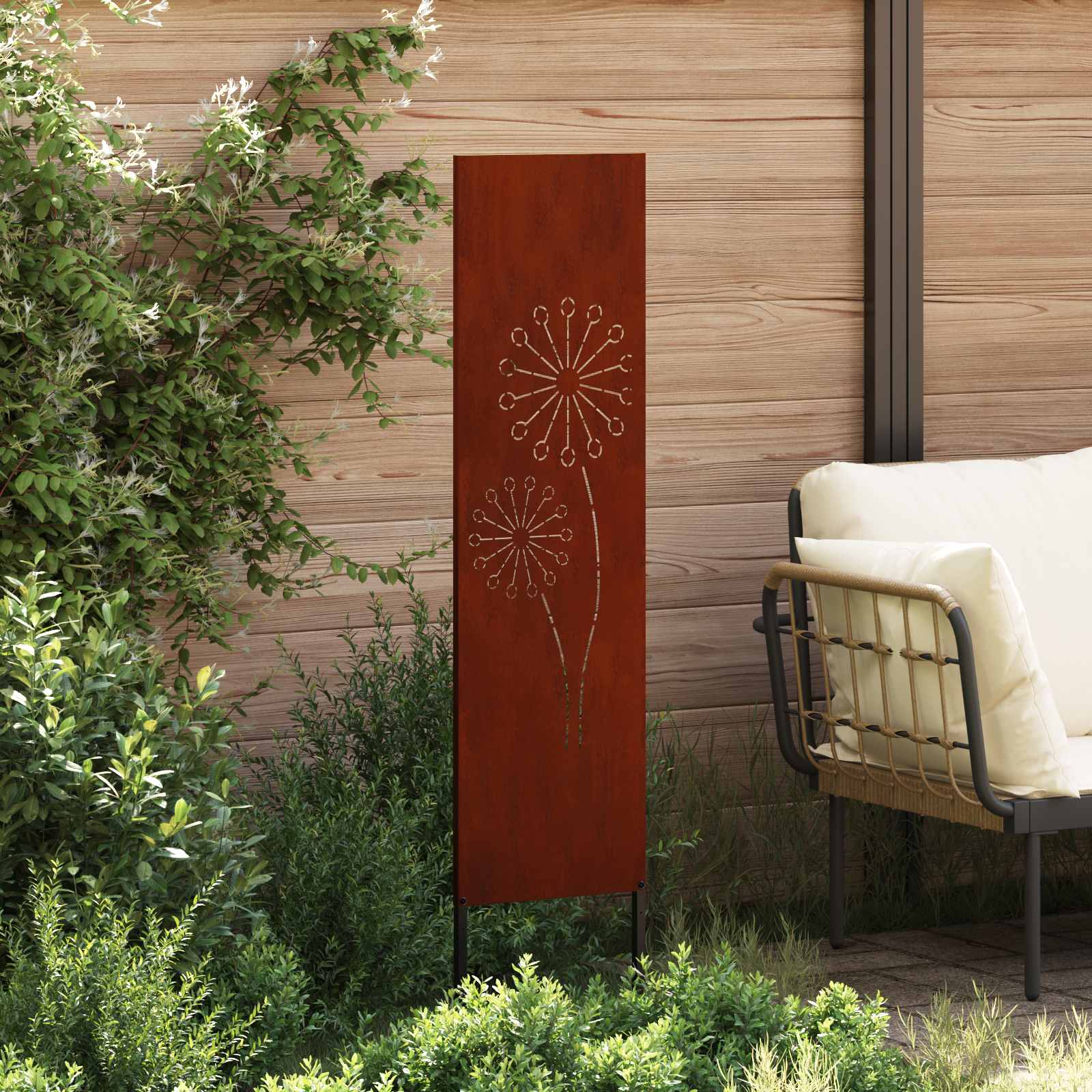 Garden Privacy Screen "Fretwork" Rusted 32 x 140 cm