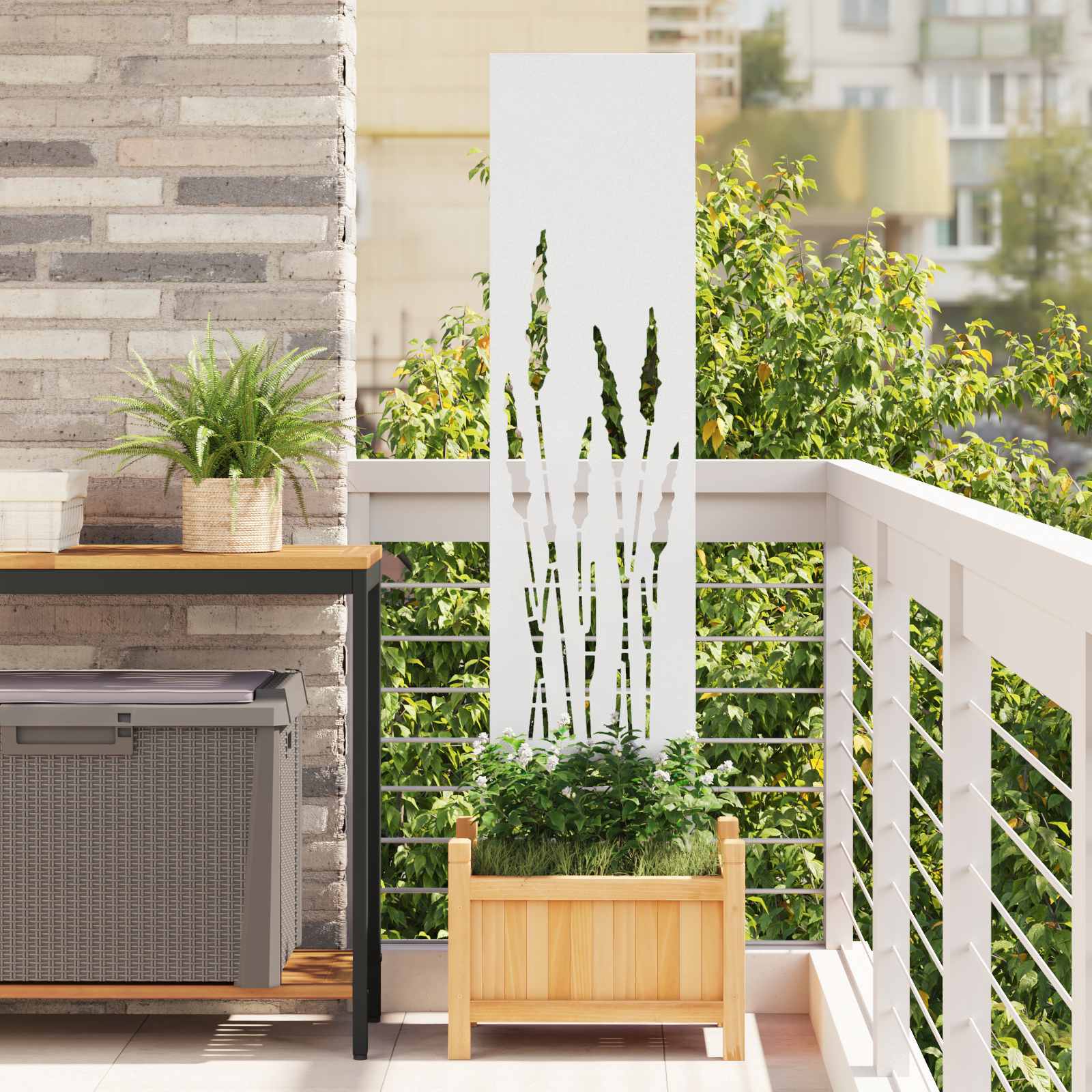 Sodo privatumo ekranas „Fretwork“ Balta 32 x 140 cm
